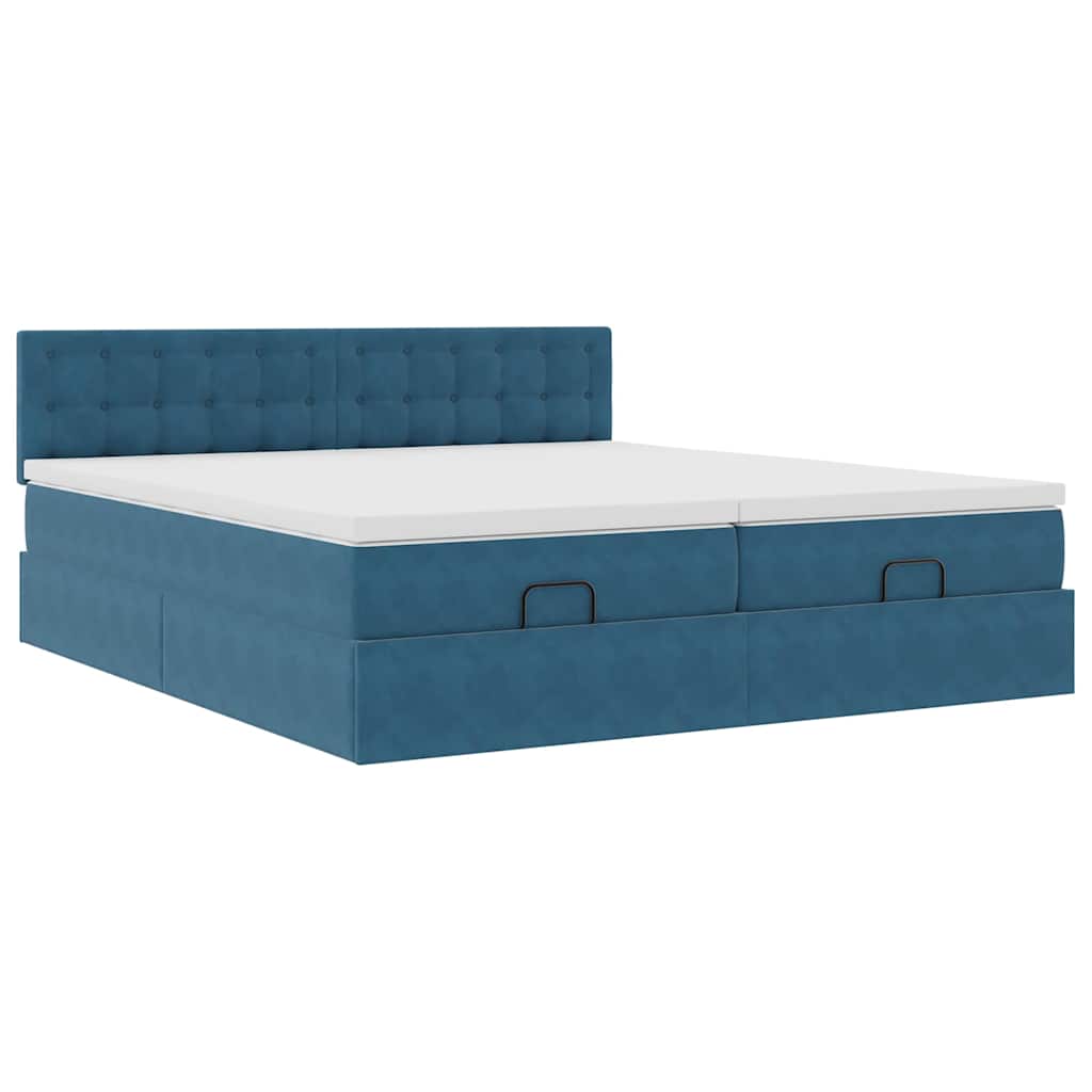Estrutura de cama otomana com colchão azul escuro Veludo