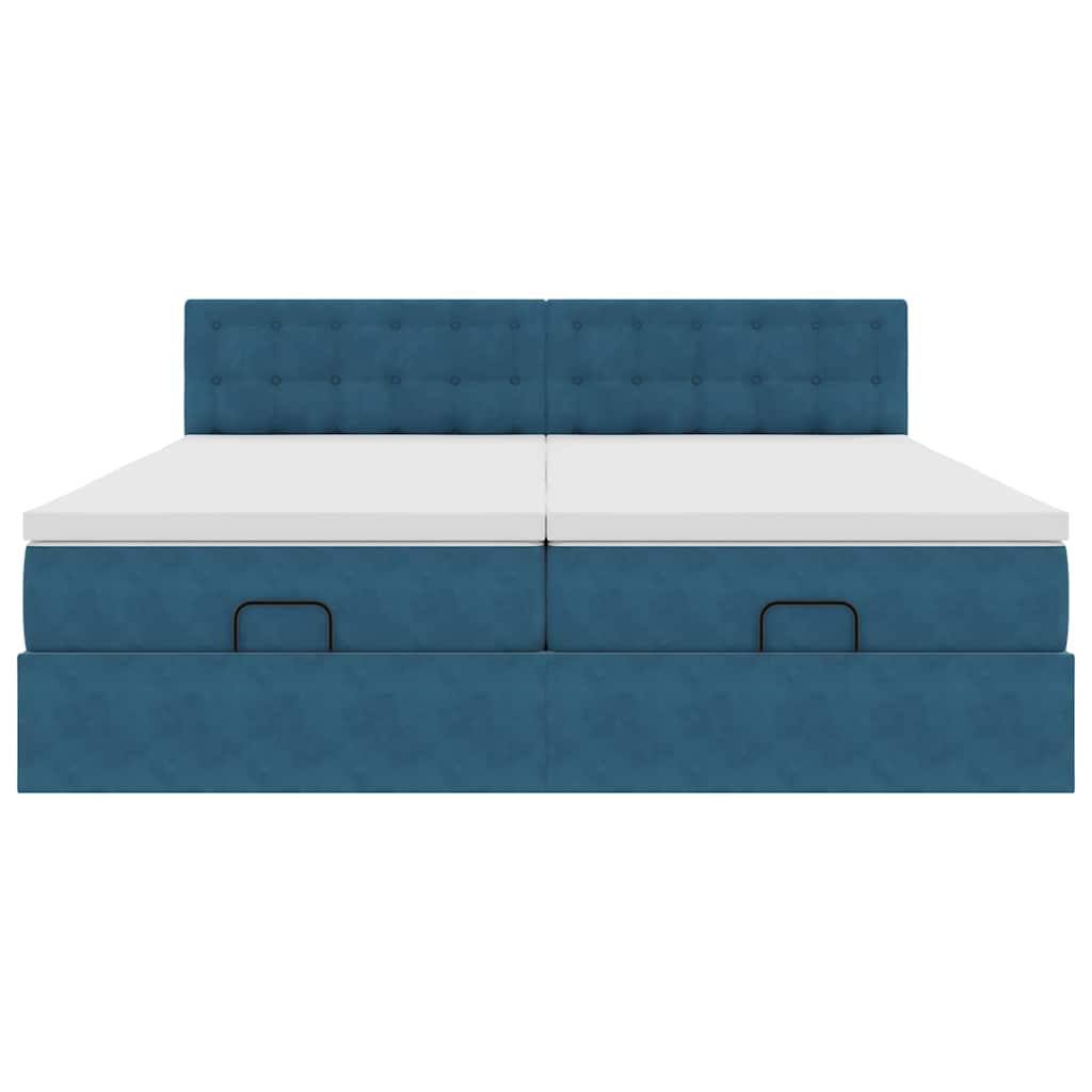 Estrutura de cama otomana com colchão azul escuro Veludo