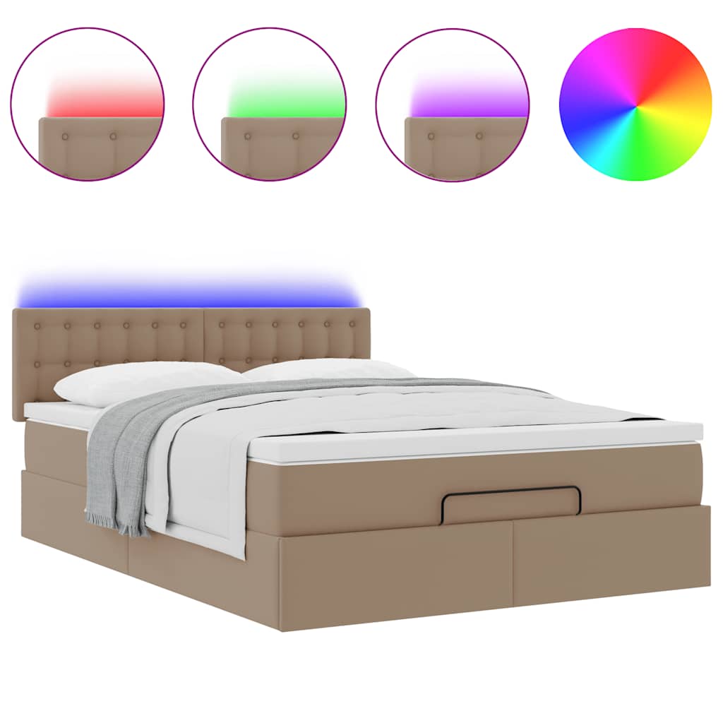 Cama otomana com colchões & LEDs 140x190 cm couro artificial