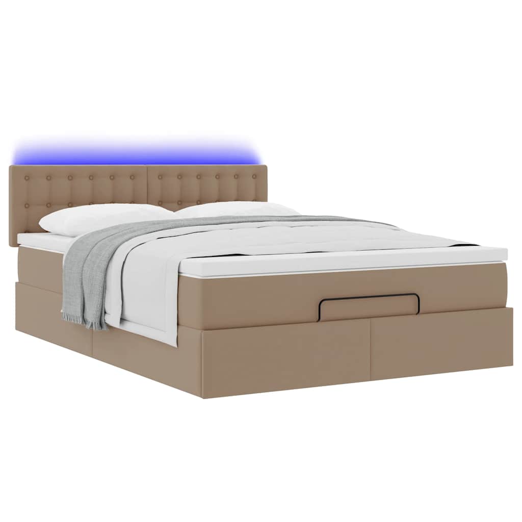 Cama otomana com colchões & LEDs 140x190 cm couro artificial