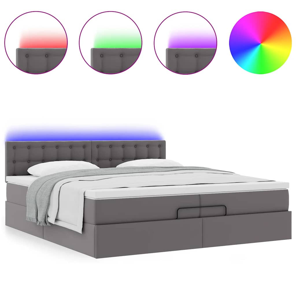Estrutura de cama otomana com colchões couro artificial cinza