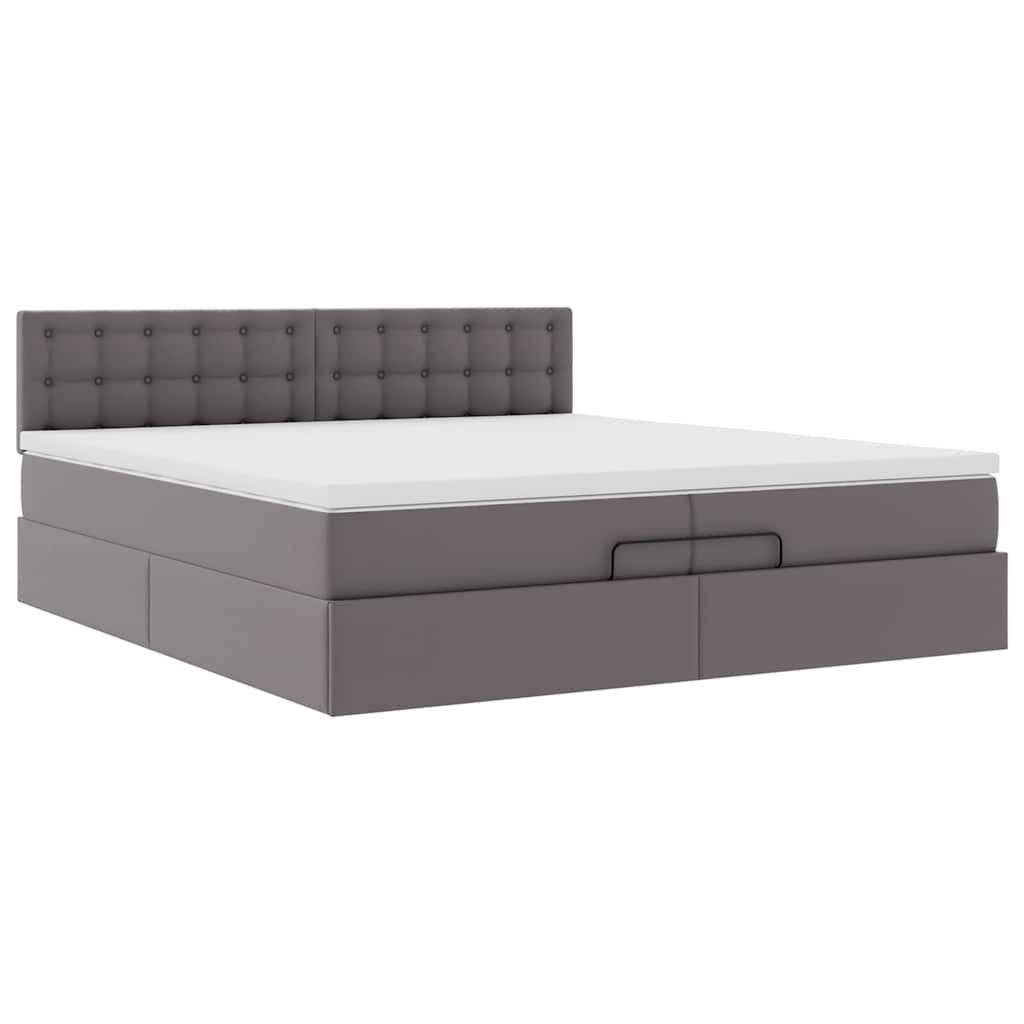 Estrutura de cama otomana com colchões couro artificial cinza