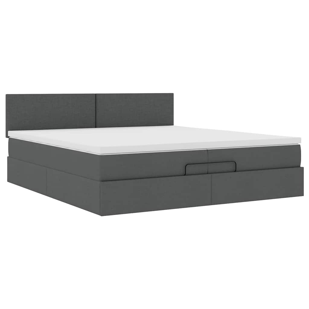 Estrutura de cama otomana com colchões tecido cinzento escuro