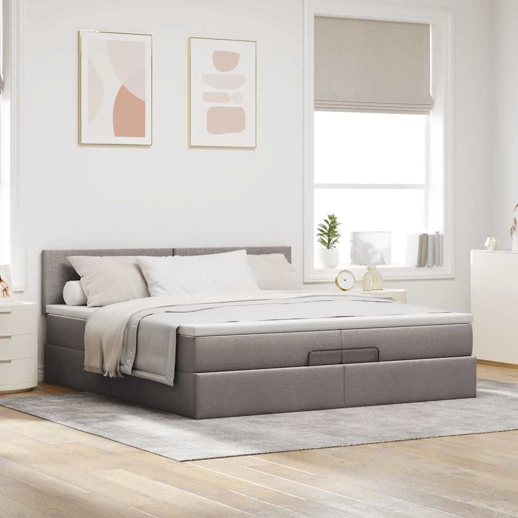 Estrutura cama otomana com colchões tecido cinzento 200x200cm