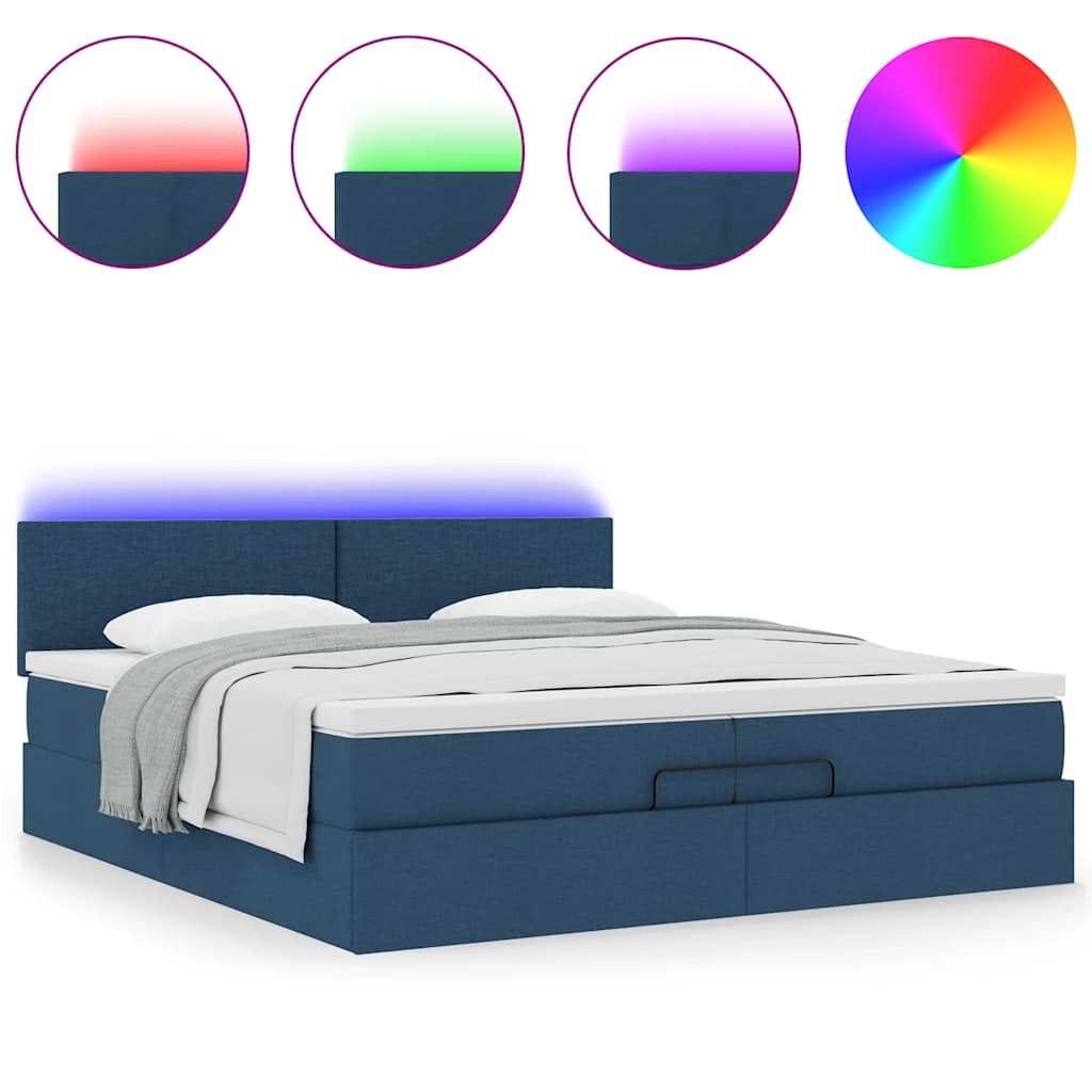 Estrutura de cama otomana com colchões 200x200cm tecido azul