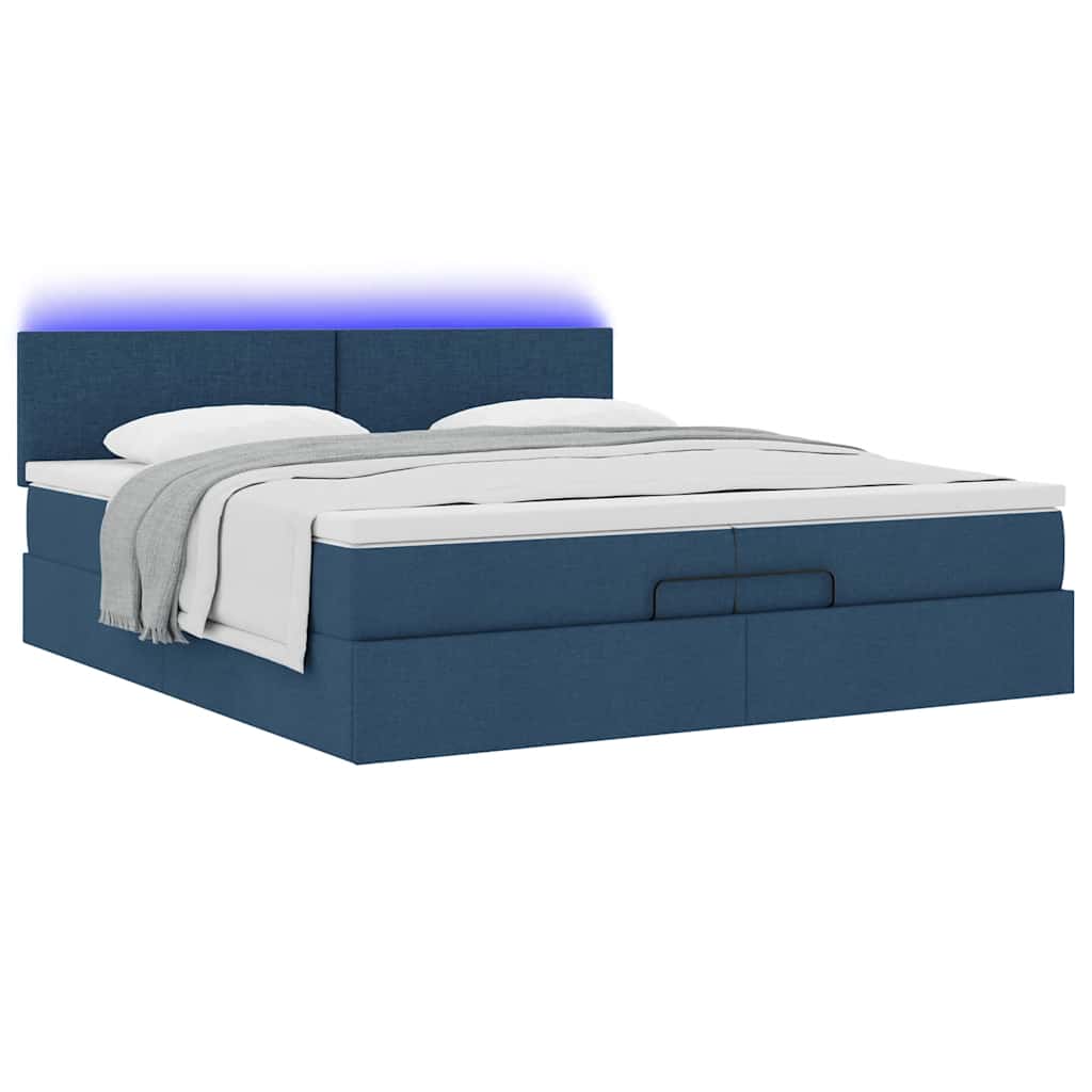 Estrutura de cama otomana com colchões 200x200cm tecido azul