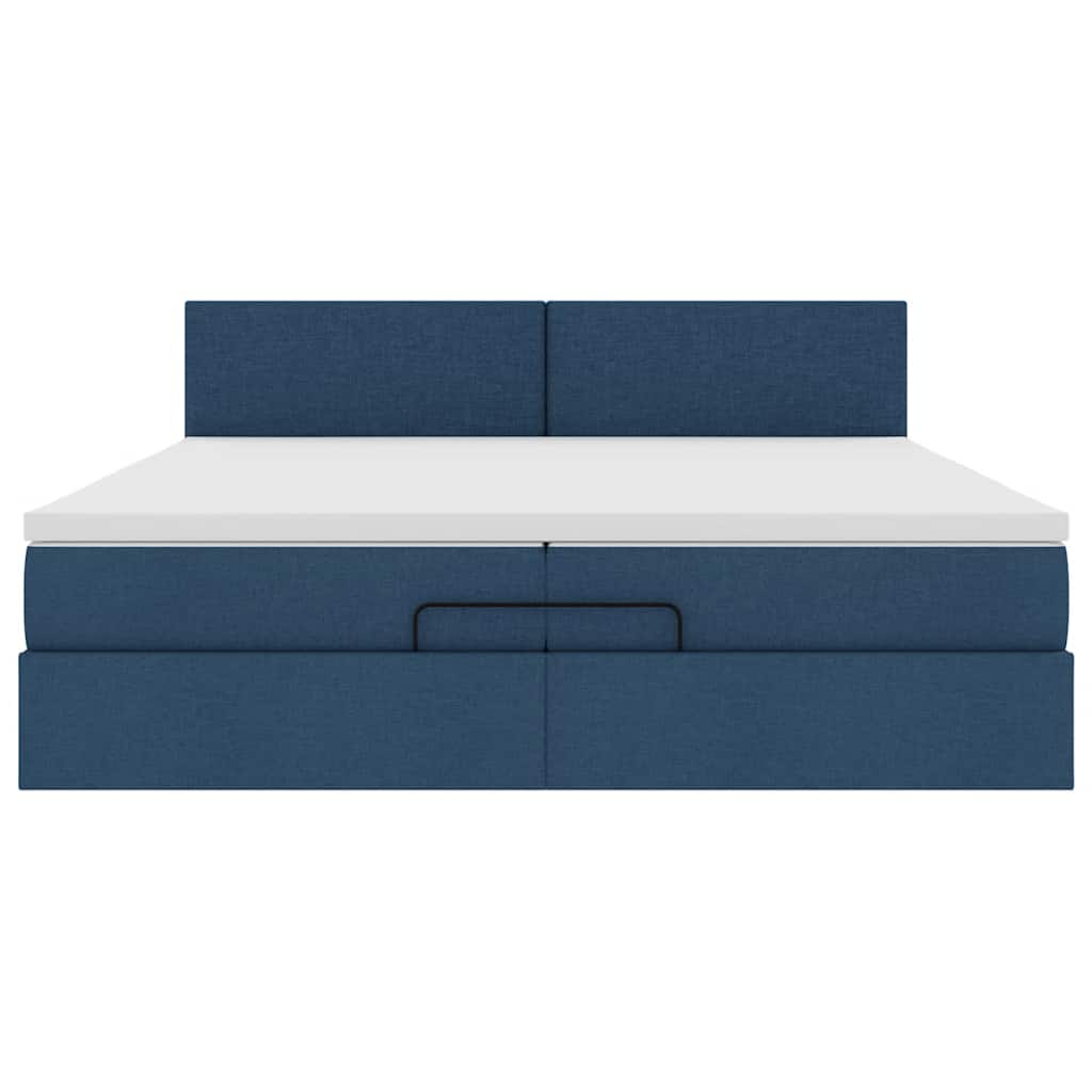 Estrutura de cama otomana com colchões 200x200cm tecido azul