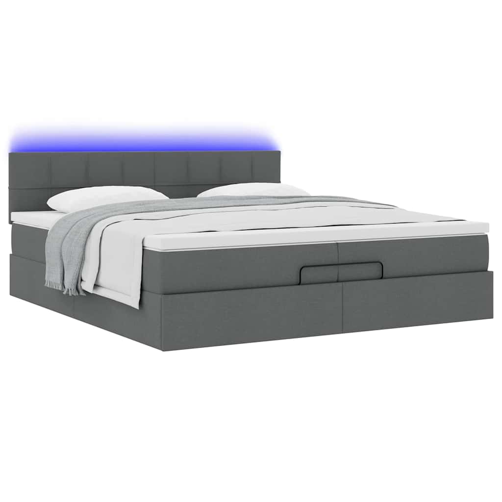 Estrutura de cama otomana com colchões tecido cinzento escuro