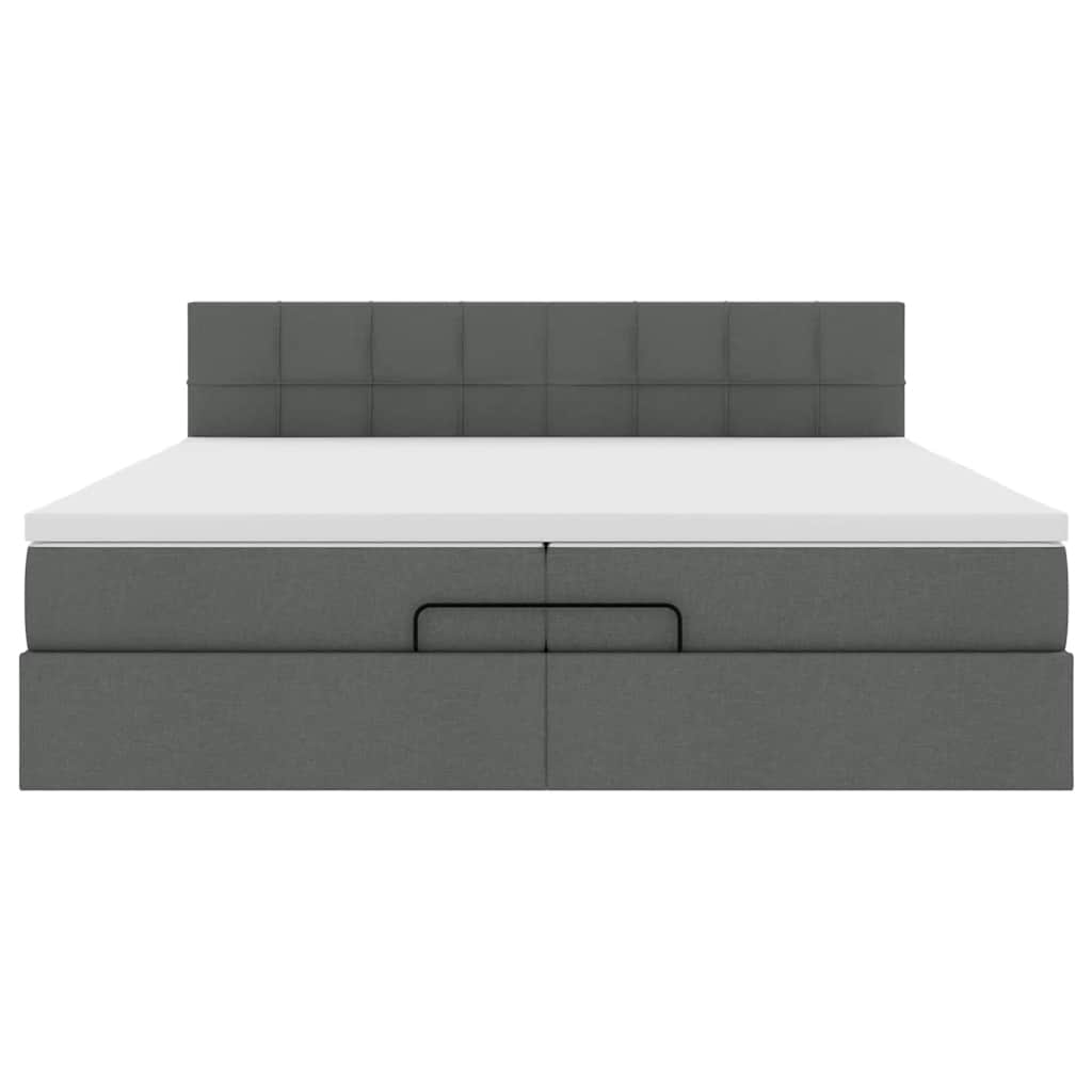 Estrutura de cama otomana com colchões tecido cinzento escuro