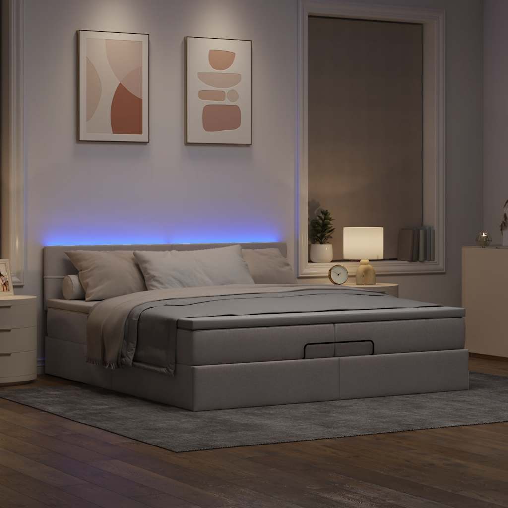 Estrutura cama otomana com colchões tecido cinzento 200x200cm