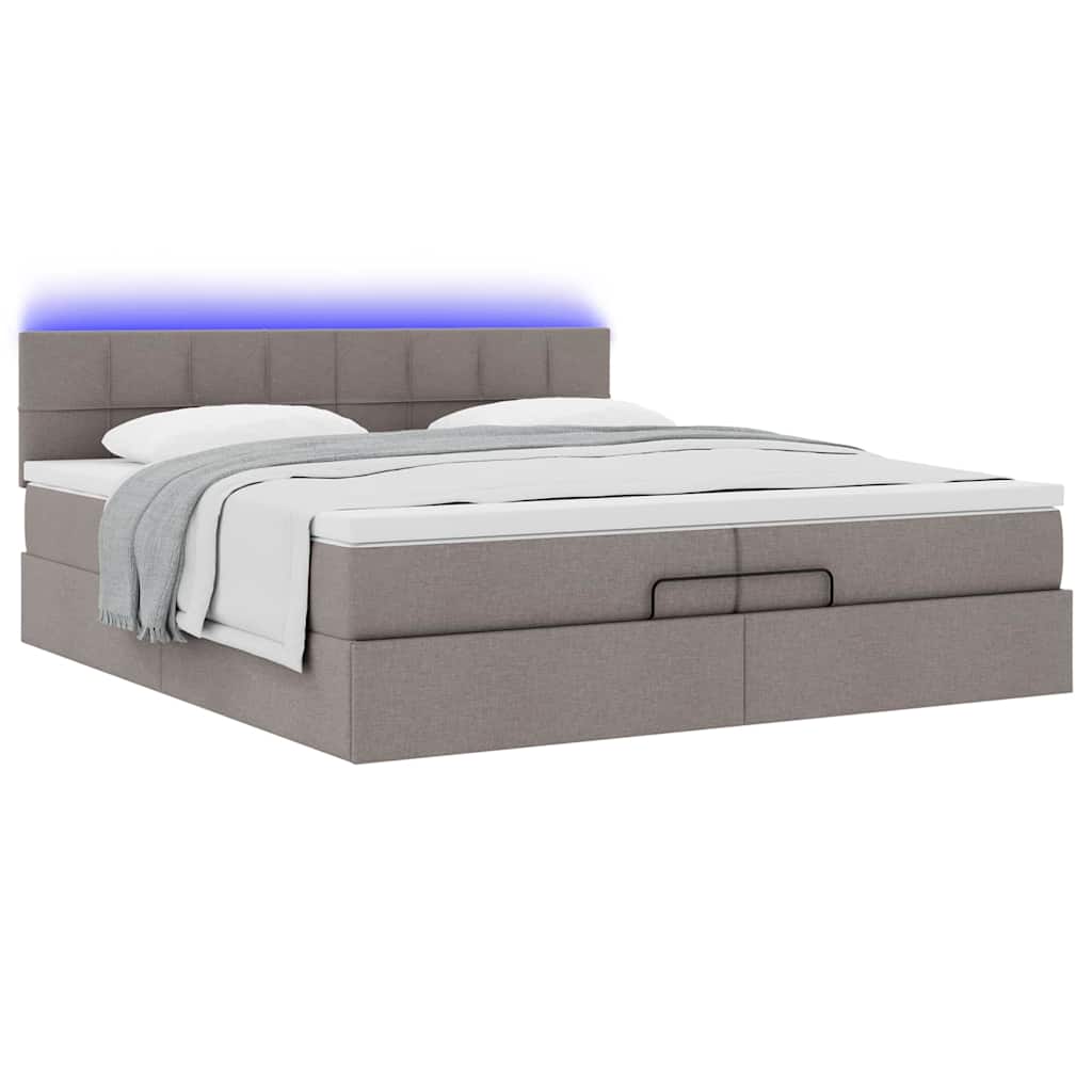 Estrutura cama otomana com colchões tecido cinzento 200x200cm
