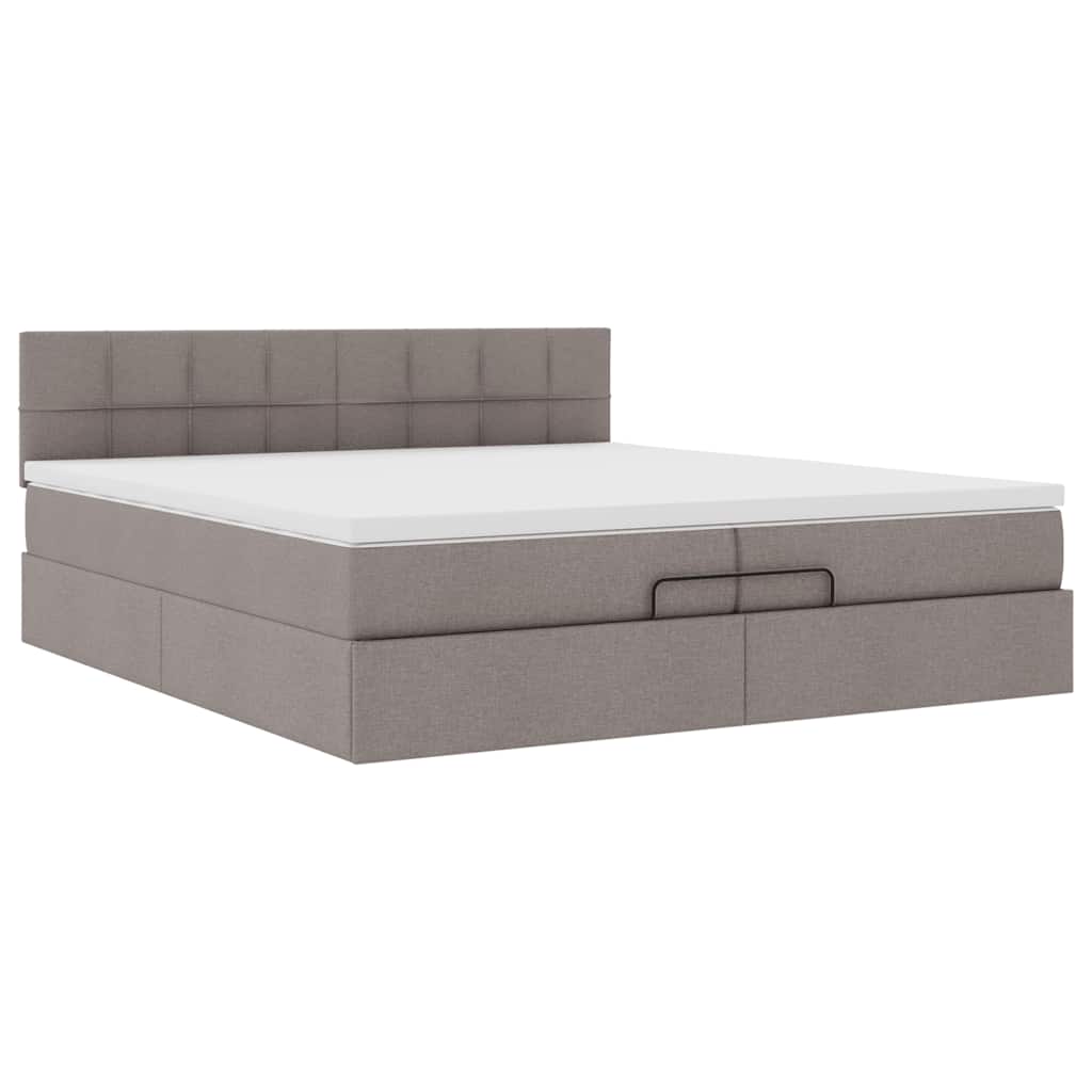Estrutura cama otomana com colchões tecido cinzento 200x200cm