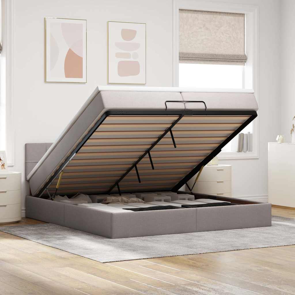 Estrutura cama otomana com colchões tecido cinzento 200x200cm