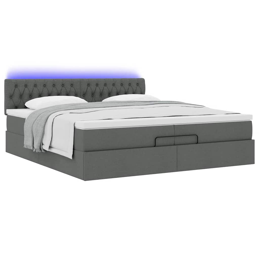 Estrutura de cama otomana com colchões tecido cinzento escuro