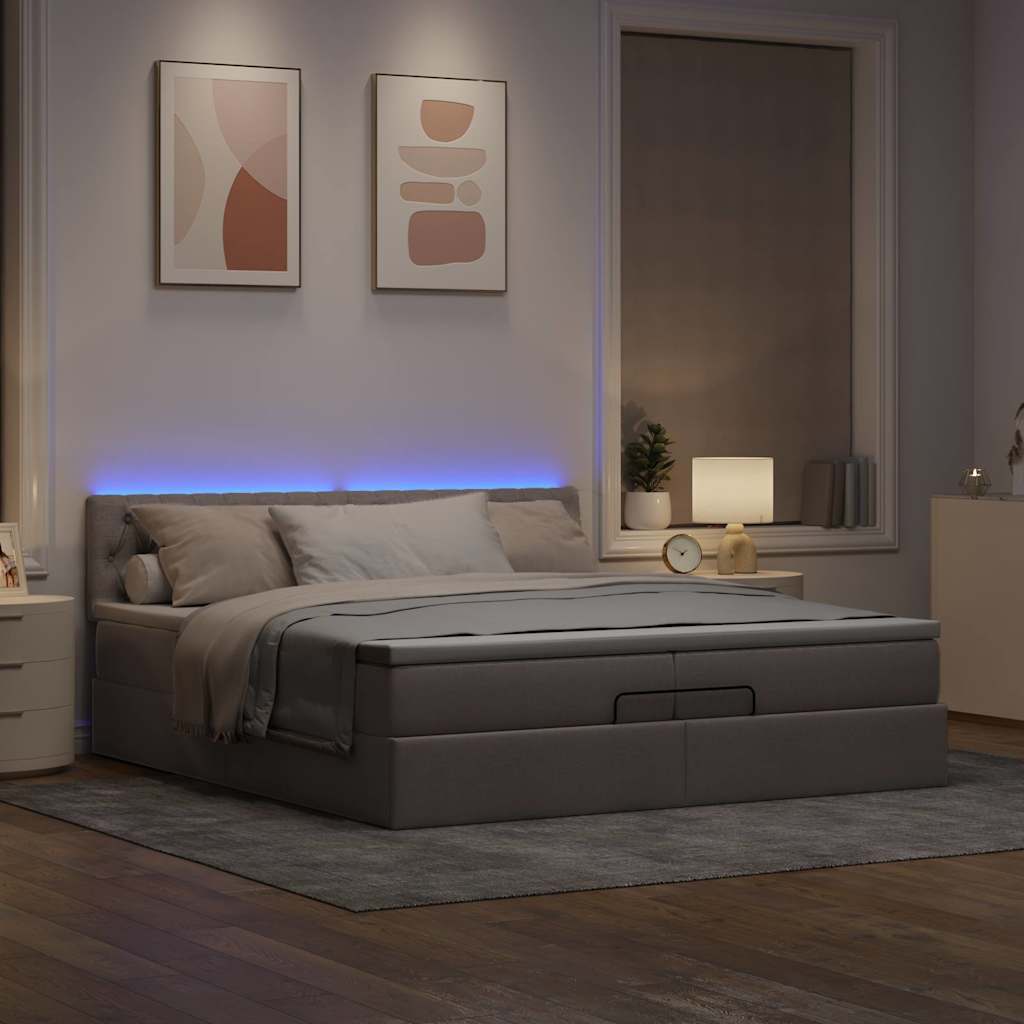 Estrutura cama otomana com colchões tecido cinzento 200x200cm