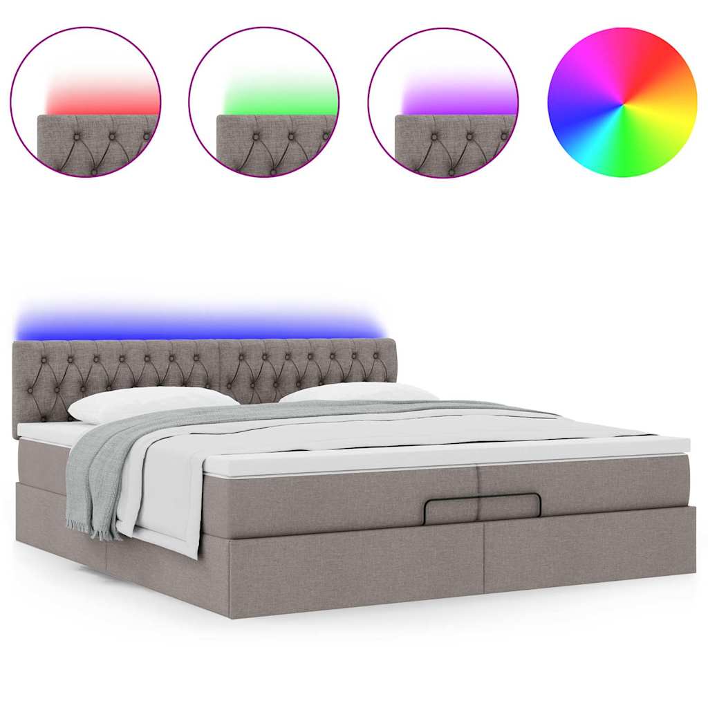 Estrutura cama otomana com colchões tecido cinzento 200x200cm