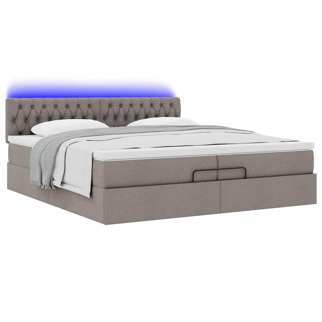 Estrutura cama otomana com colchões tecido cinzento 200x200cm