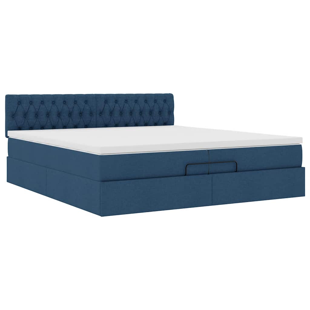 Estrutura de cama otomana com colchões 200x200cm tecido azul