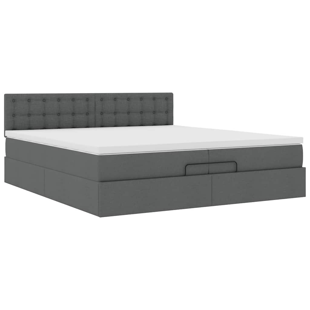 Estrutura de cama otomana com colchões tecido cinzento escuro
