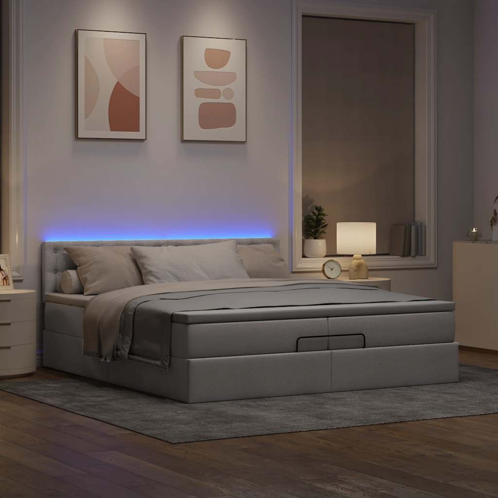 Estrutura cama otomana com colchões tecido cinzento 200x200cm