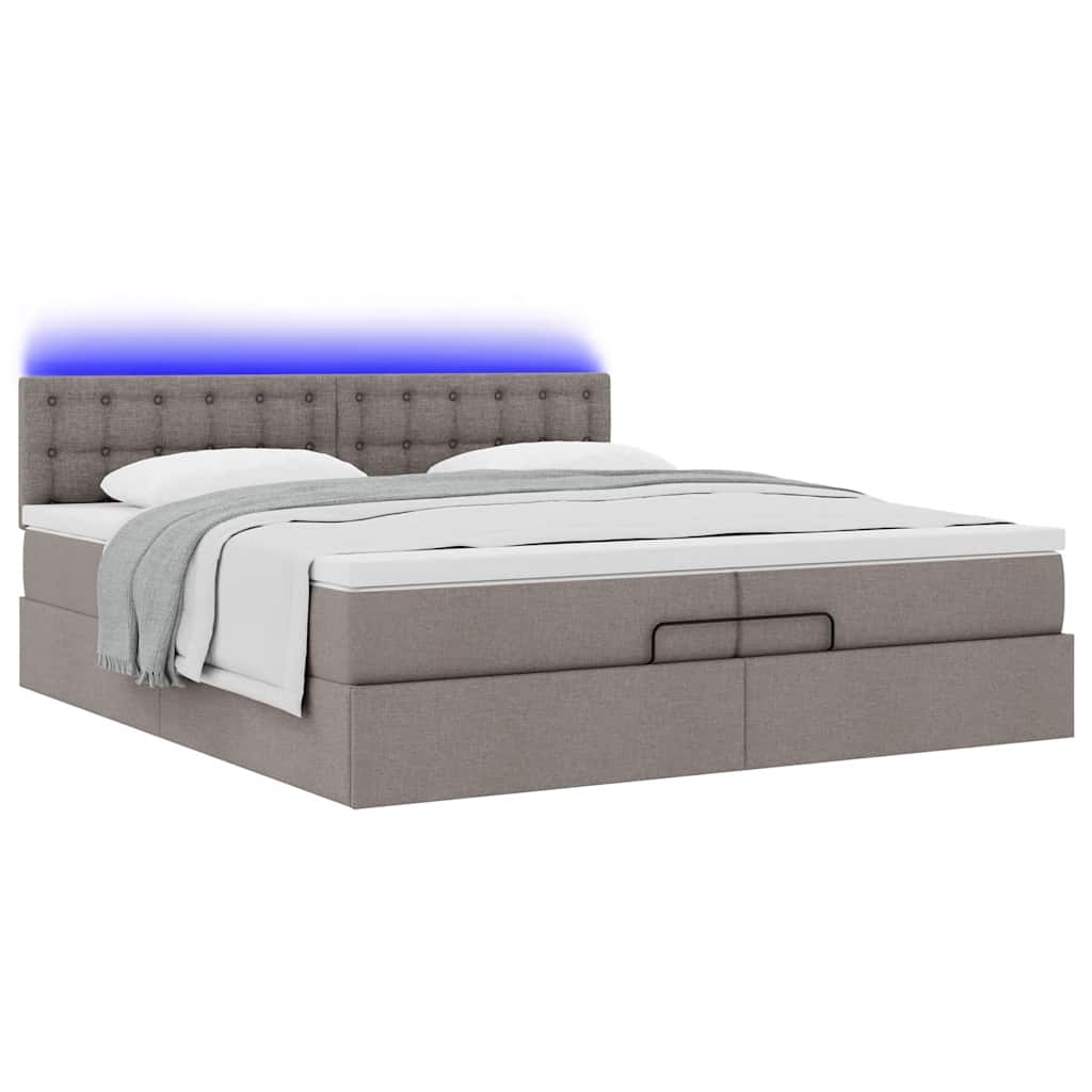 Estrutura cama otomana com colchões tecido cinzento 200x200cm