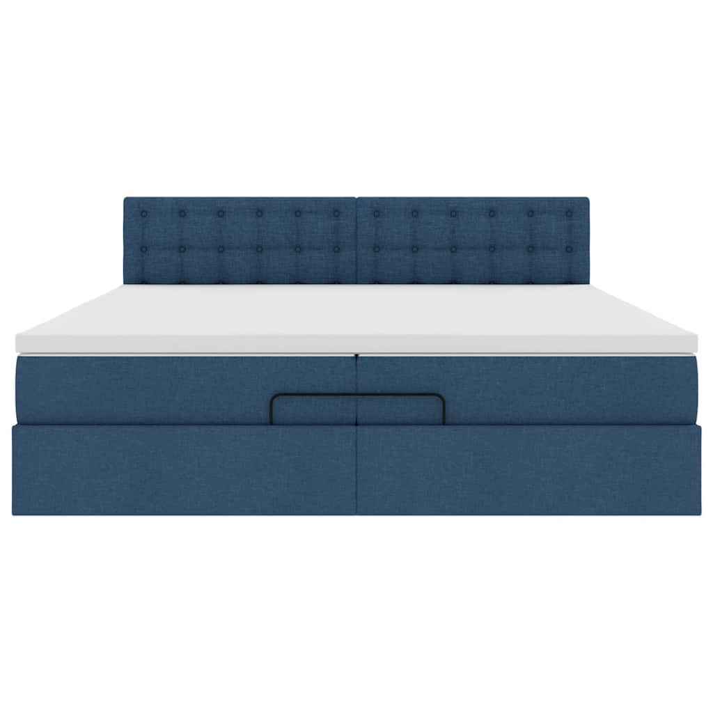 Estrutura de cama otomana com colchões 200x200cm tecido azul