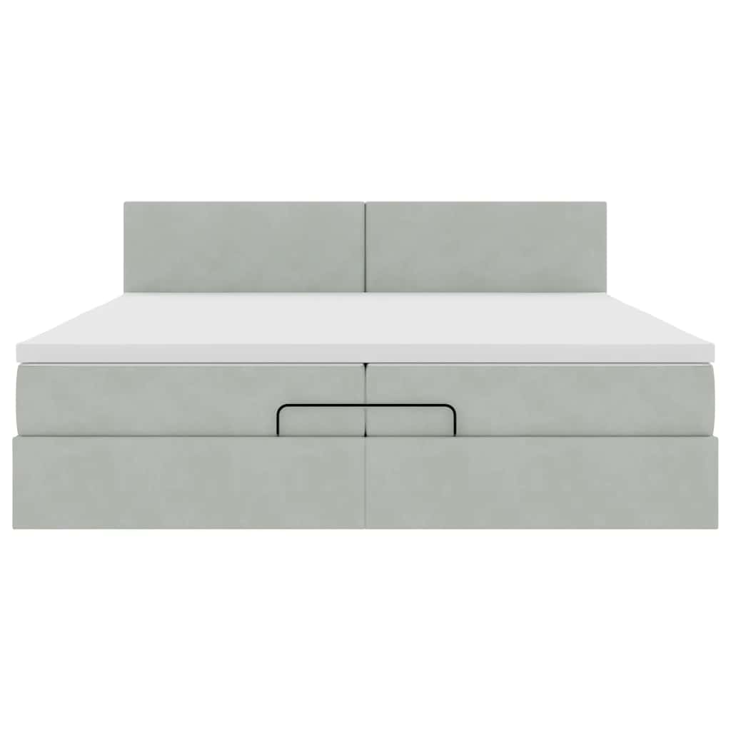Estrutura cama otomana colchões 200x200cm veludo cinzento claro