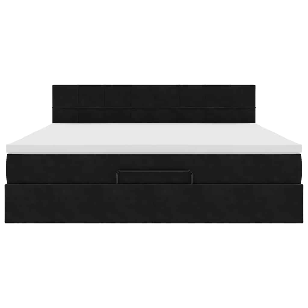 Estrutura de cama otomana com colchão 180x200 cm veludo preto