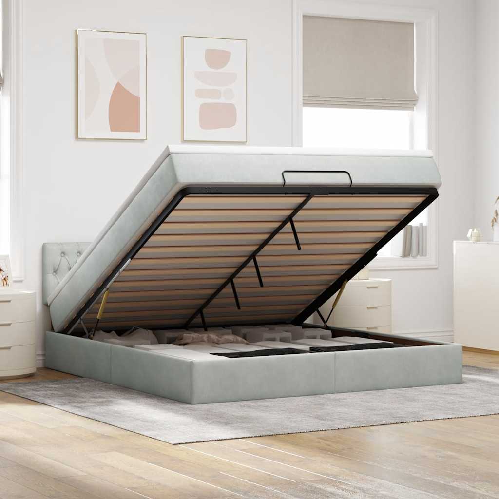 Estrutura de cama otomana com colchão 160x200 cm cinzento claro
