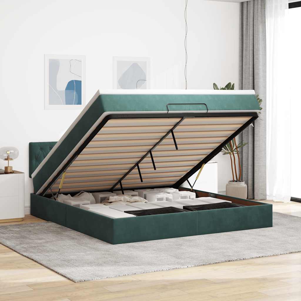 Estrutura de cama otomana com colchão 160x200 cm verde escuro