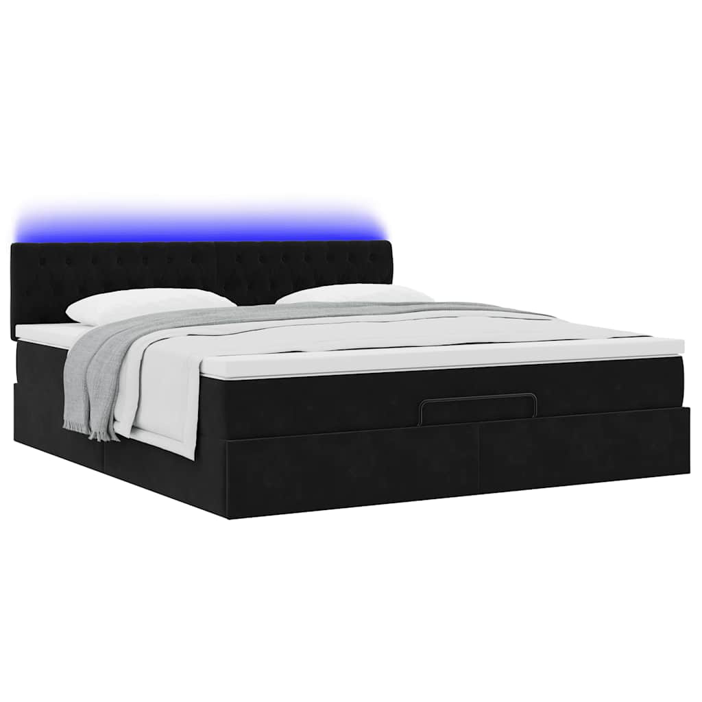 Estrutura de cama otomana com colchão 180x200 cm veludo preto