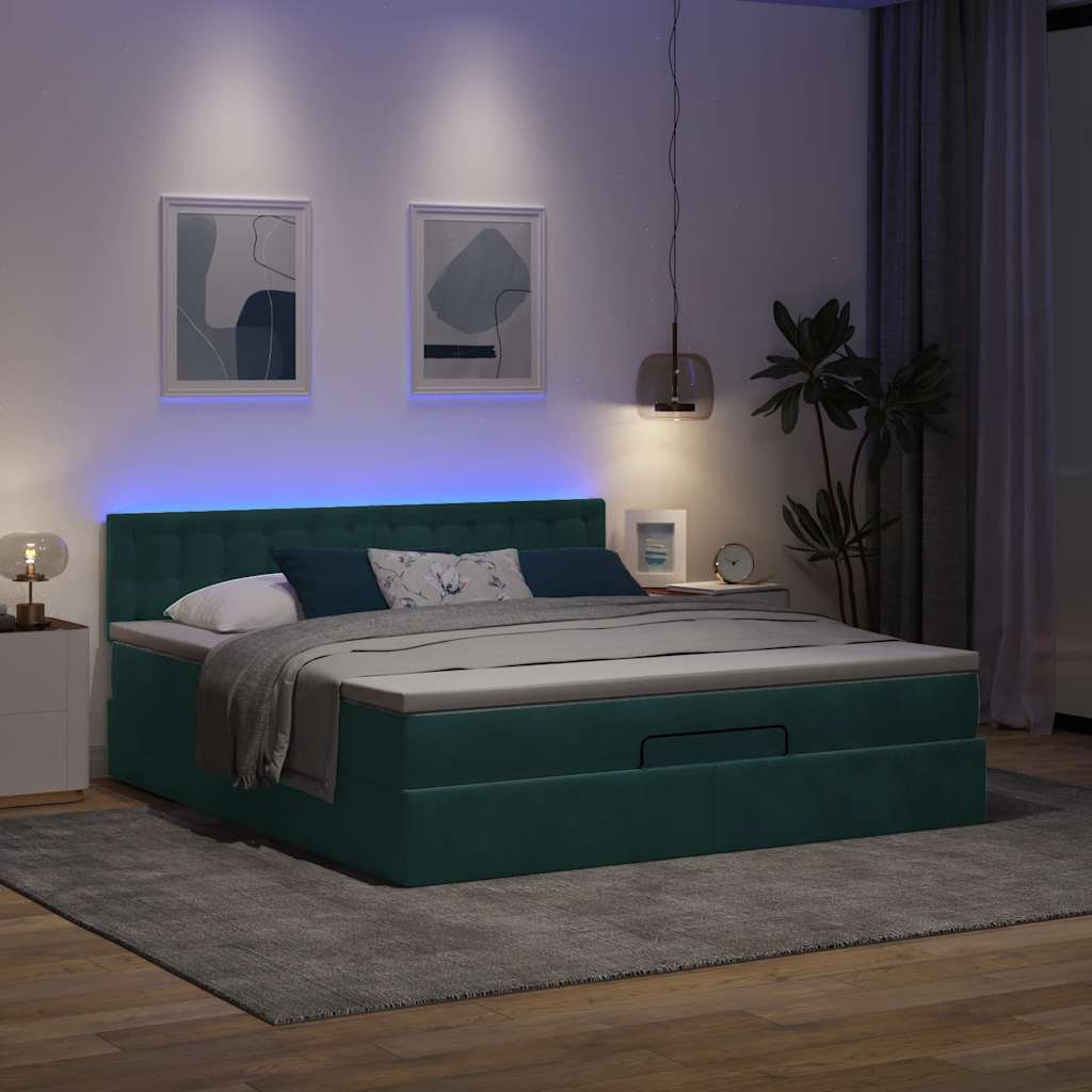 Estrutura de cama otomana com colchão 160x200 cm verde escuro