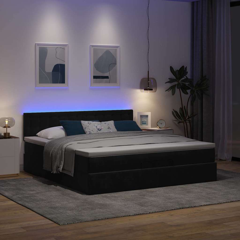 Estrutura de cama otomana com colchão 180x200 cm veludo preto