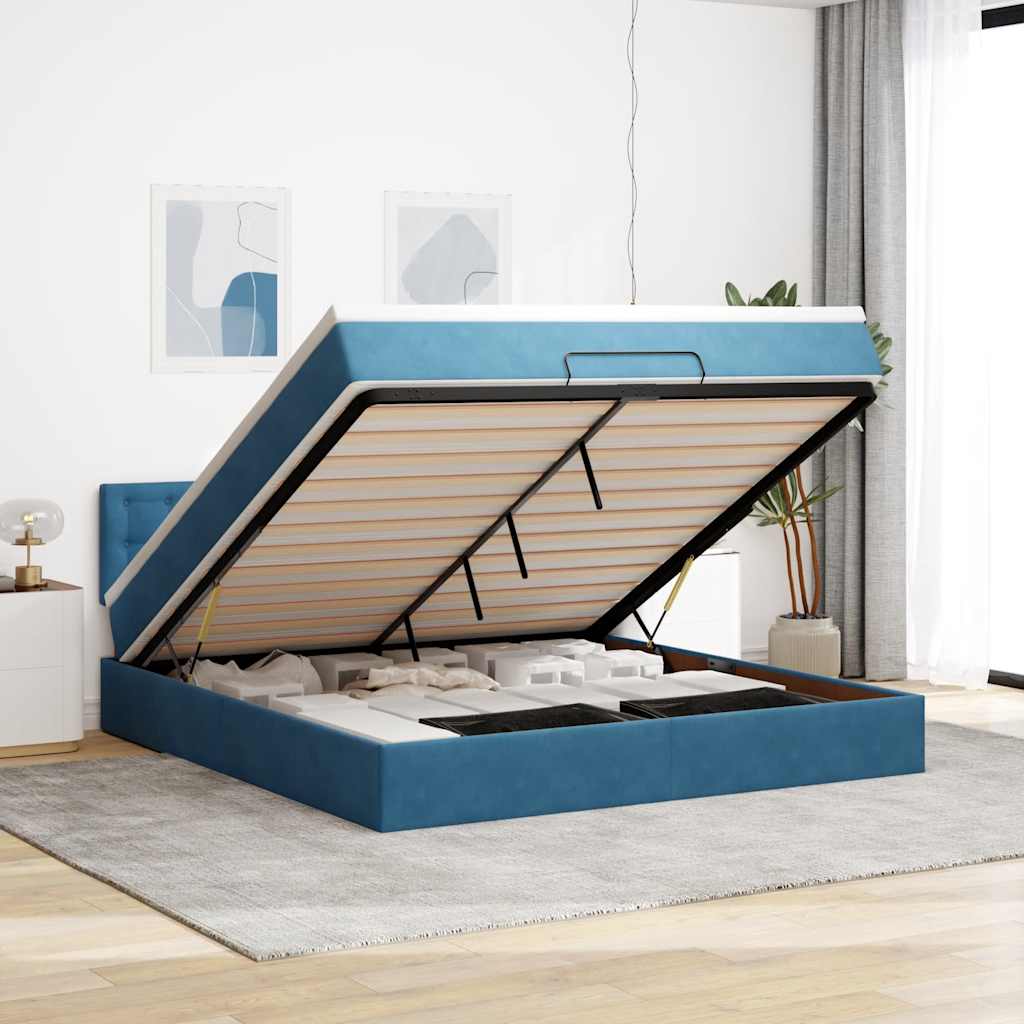 Estrutura de cama otomana com colchão 180x200 cm azul escuro