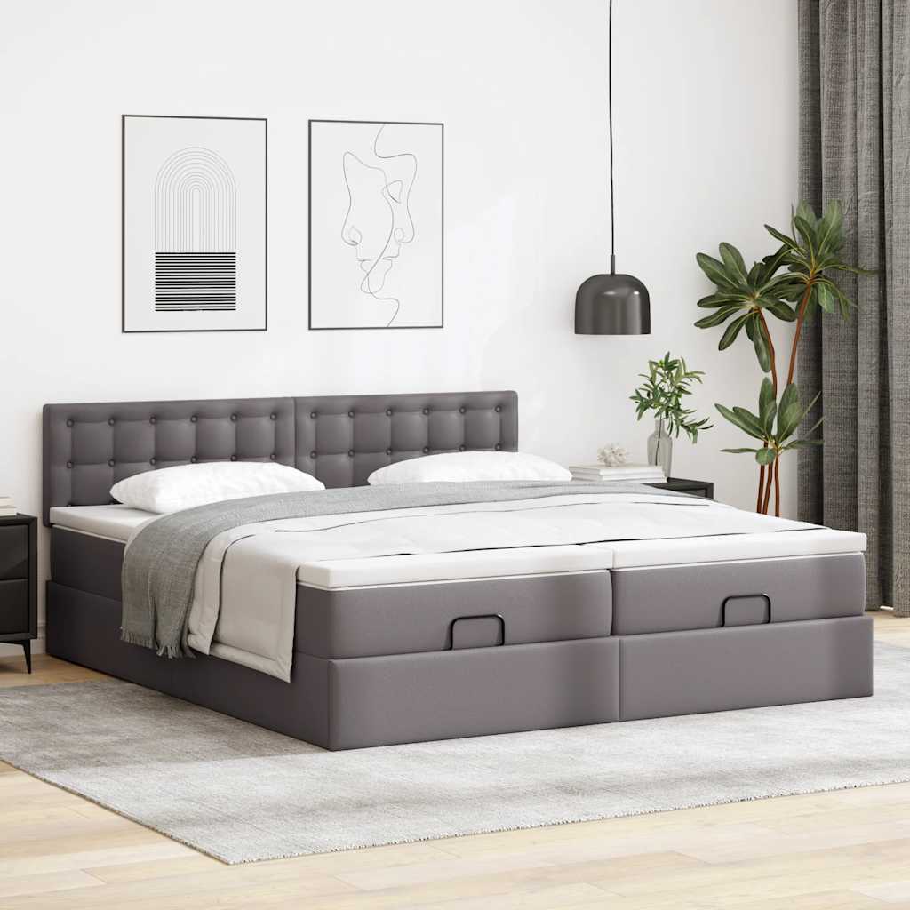 Cama otomana com colchões & LEDs 180x200 cm couro artificial