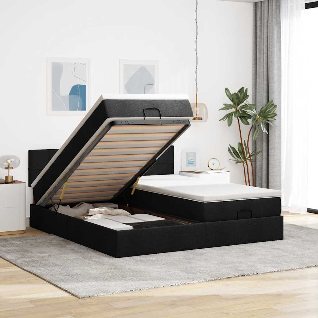 63 / 5,000 Estrutura de cama otomana com colchões tecido preto