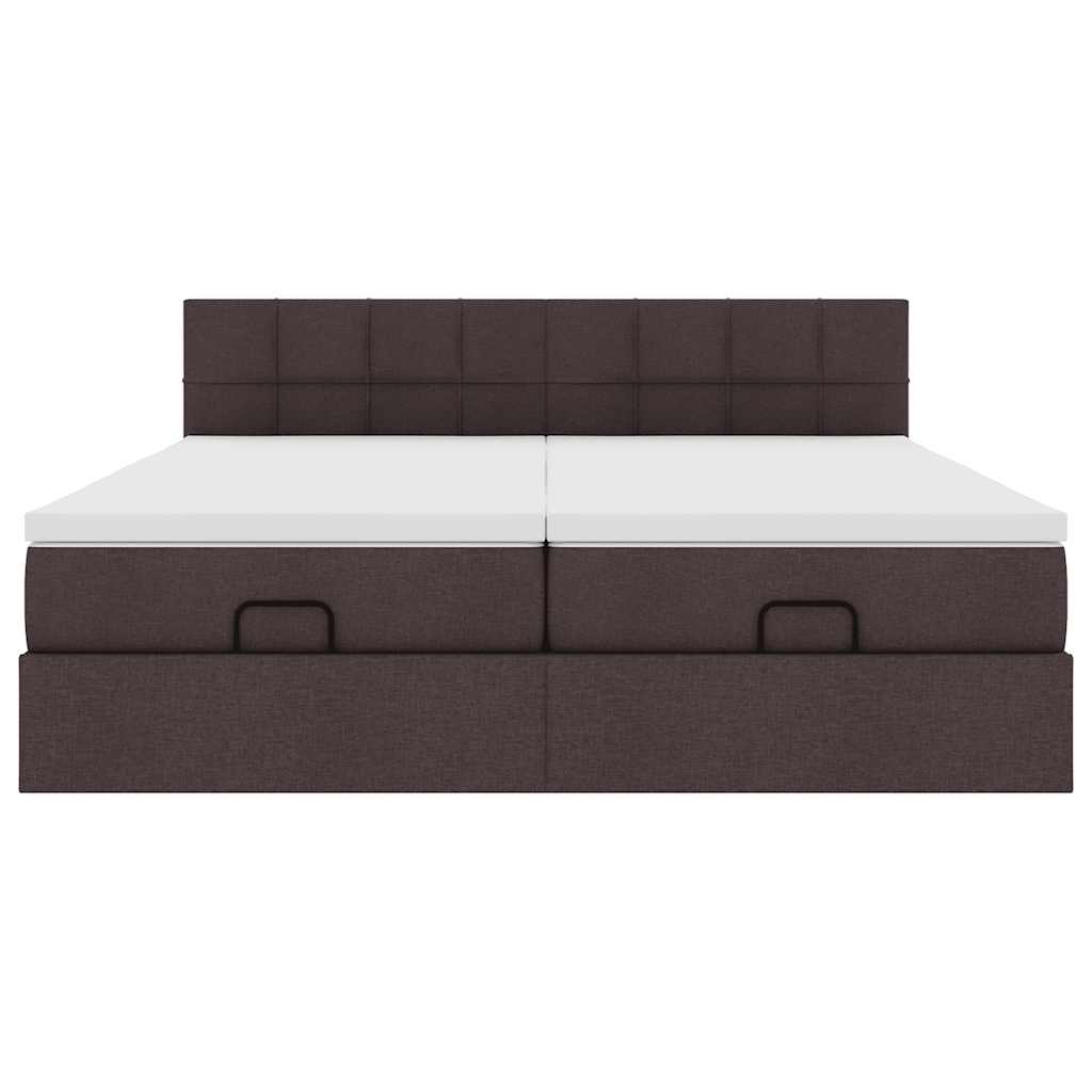 Estrutura de cama otomana com colchões tecido castanho escuro