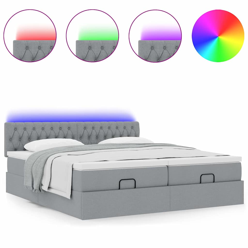 Estrutura de cama otomana com colchões tecido cinzento claro