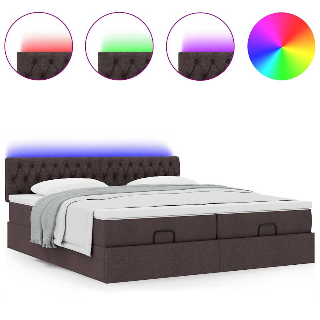 Estrutura de cama otomana com colchões tecido castanho escuro