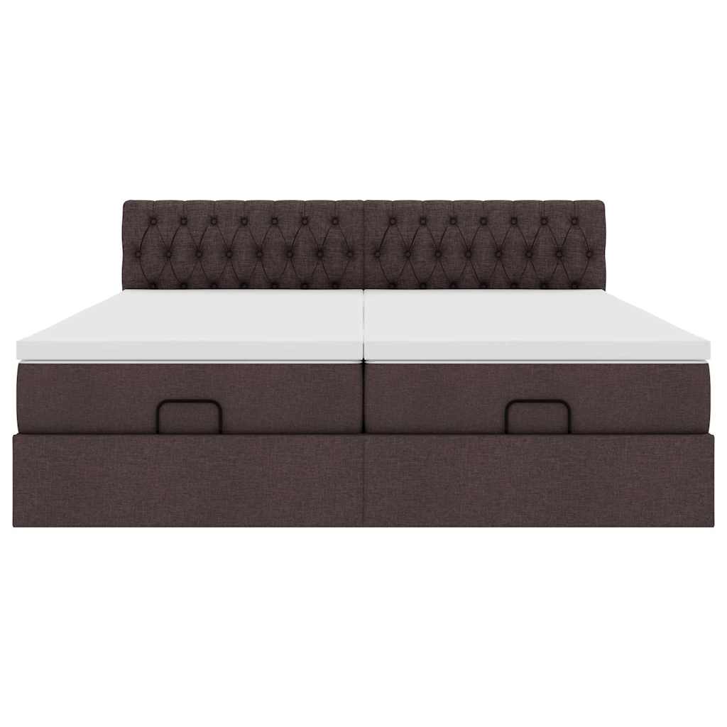 Estrutura de cama otomana com colchões tecido castanho escuro