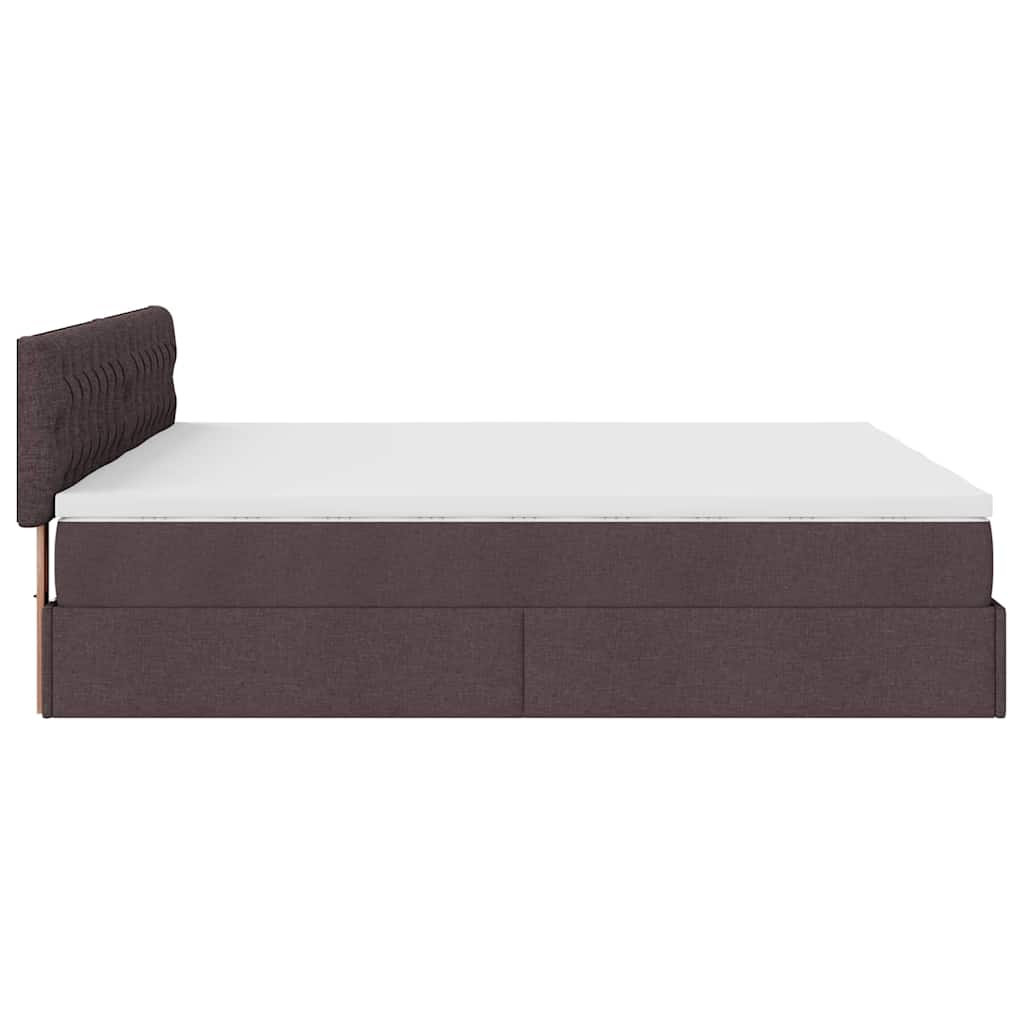 Estrutura de cama otomana com colchões tecido castanho escuro
