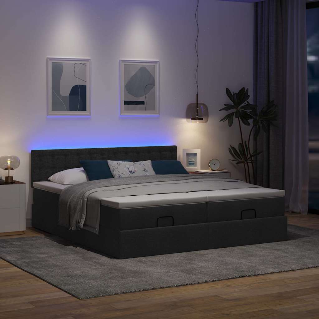 63 / 5,000 Estrutura de cama otomana com colchões tecido preto