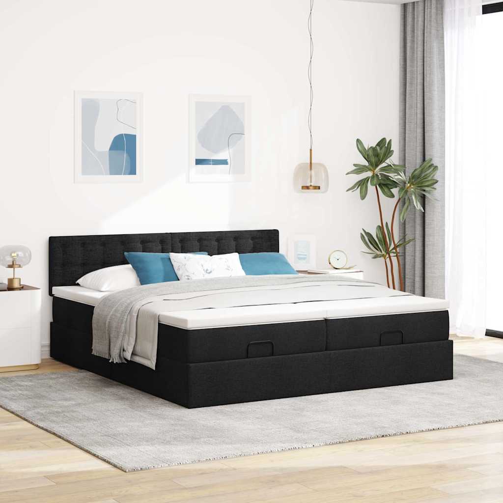 63 / 5,000 Estrutura de cama otomana com colchões tecido preto