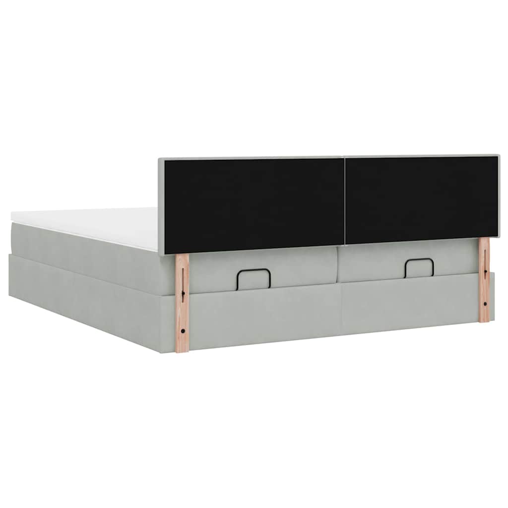 Estrutura cama otomana colchões 180x200cm veludo cinzento claro