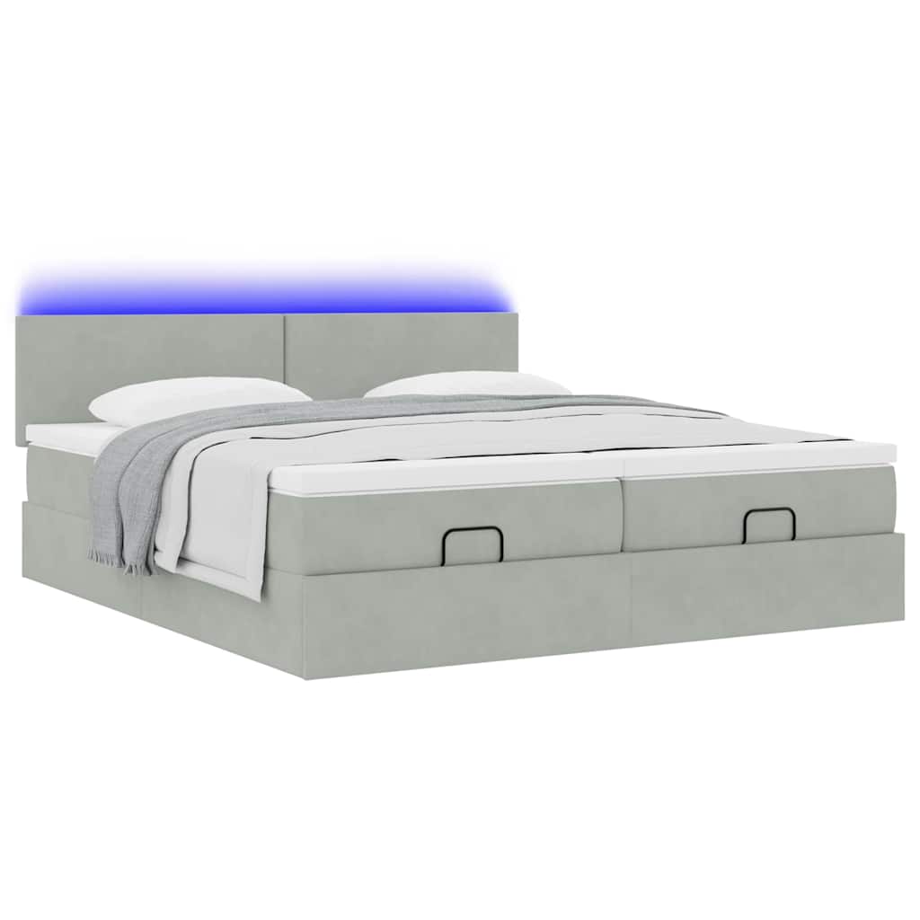 Estrutura cama otomana colchões 180x200cm veludo cinzento claro
