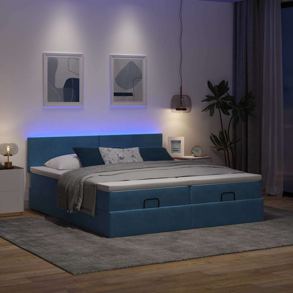 Estrutura cama otomana colchões 180x200 cm veludo azul escuro