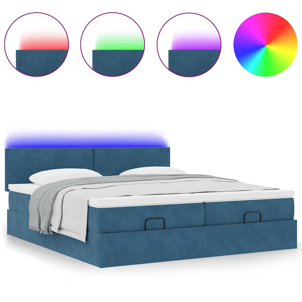 Estrutura cama otomana colchões 180x200 cm veludo azul escuro