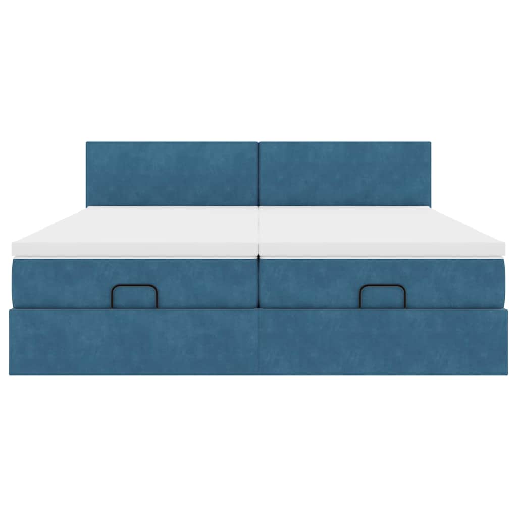 Estrutura cama otomana colchões 180x200 cm veludo azul escuro