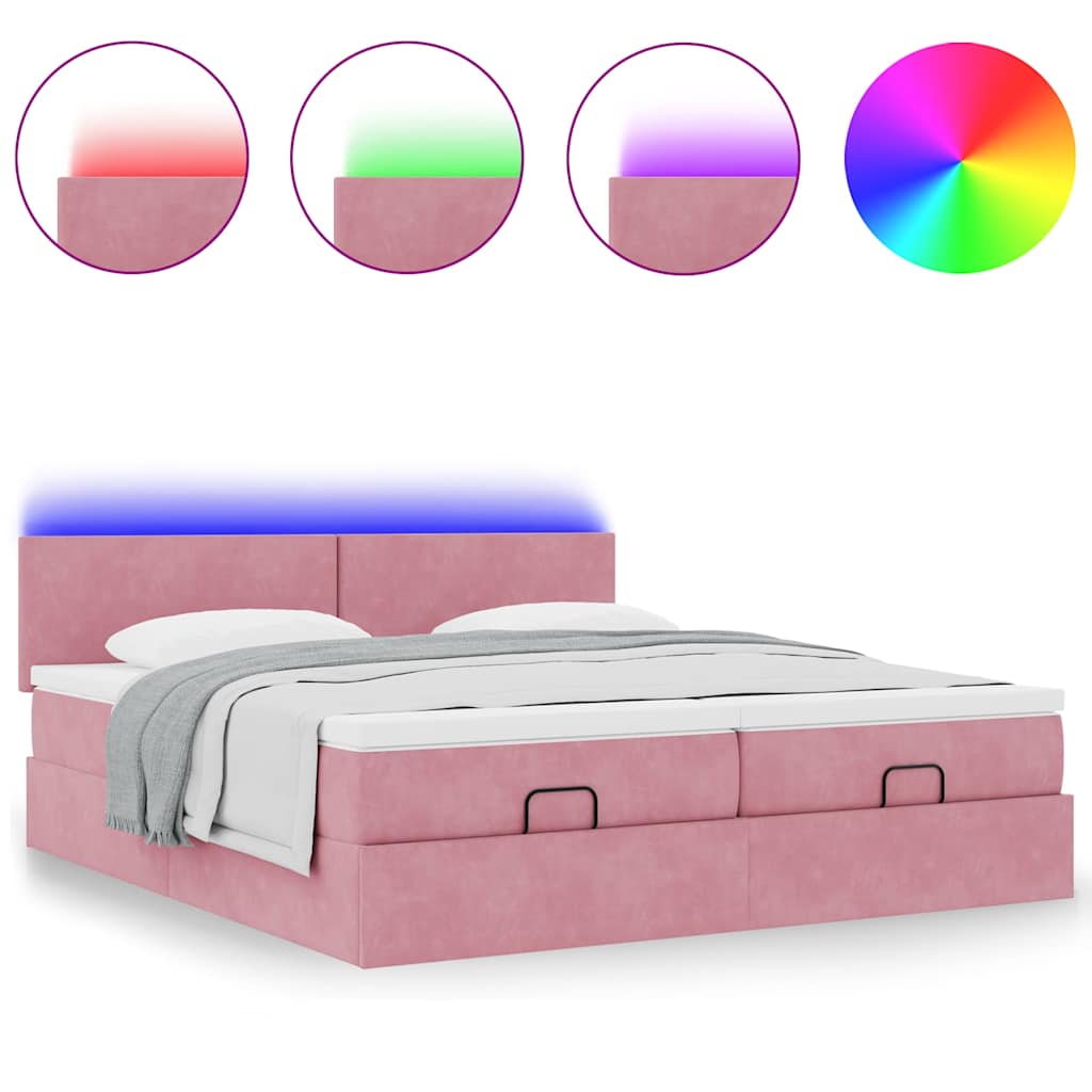 Estrutura de cama otomana com colchões 180x200 cm veludo rosa