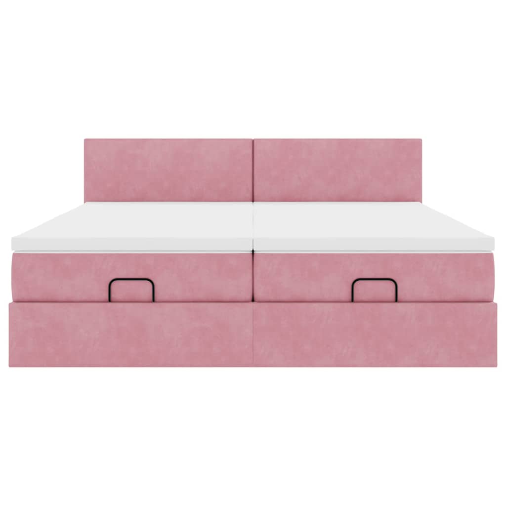 Estrutura de cama otomana com colchões 180x200 cm veludo rosa